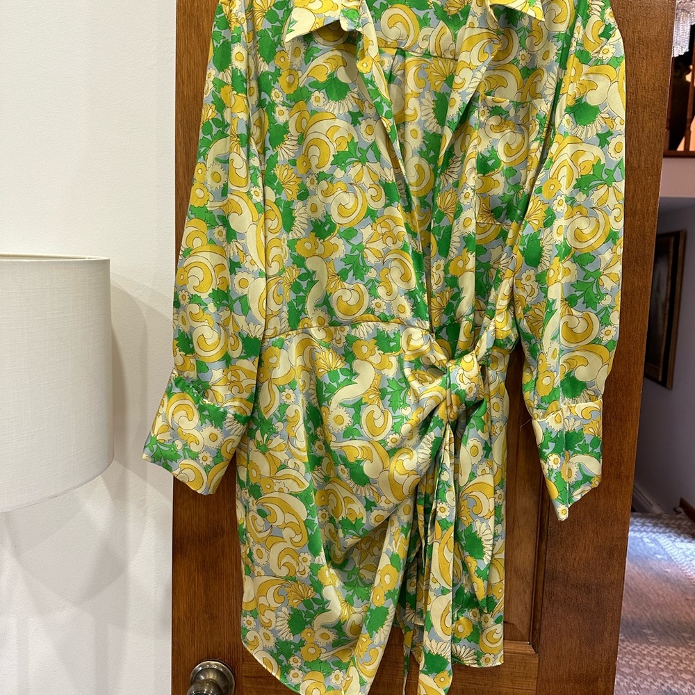 Zara Green and Yellow Patterned Mini Dress